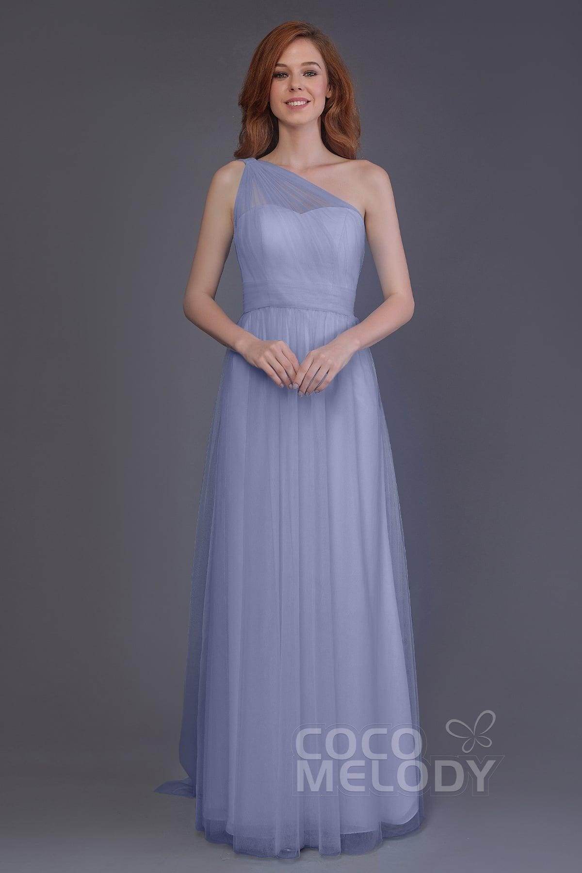 Sheath-Column Floor Length Tulle Bridesmaid Dress PR3556 - COCOMELODY